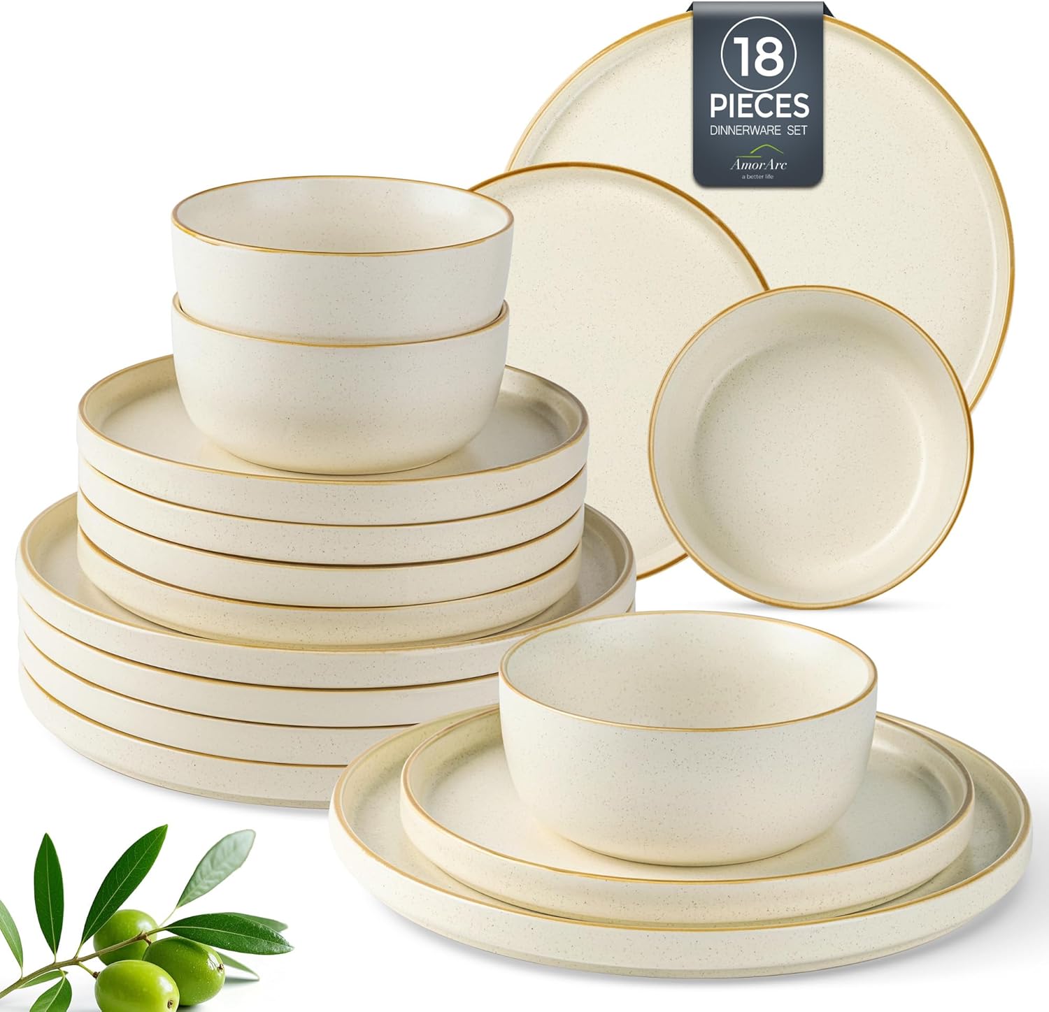 AmorArc Stoneware Dinnerware Set for 6, Unique Plates & Bowls