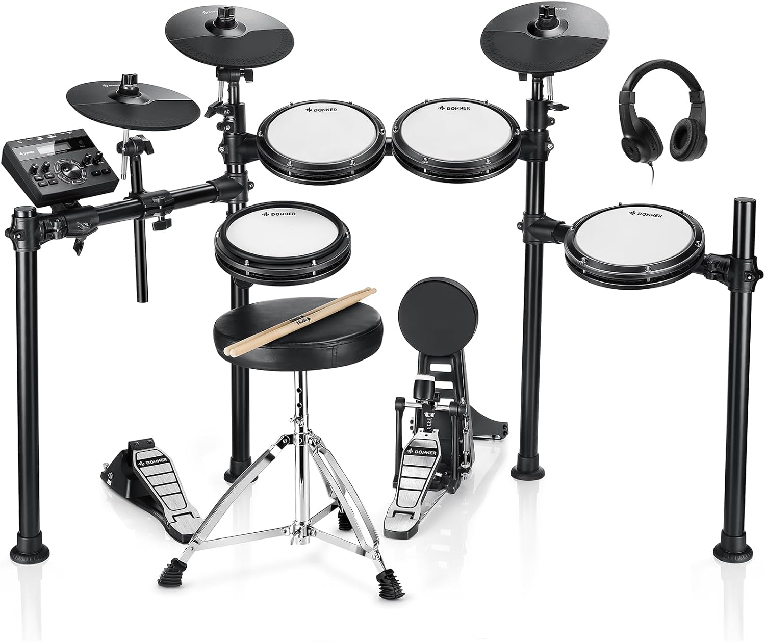 Donner DED-200 Electric Drum Set with Mesh Pads and Accessories