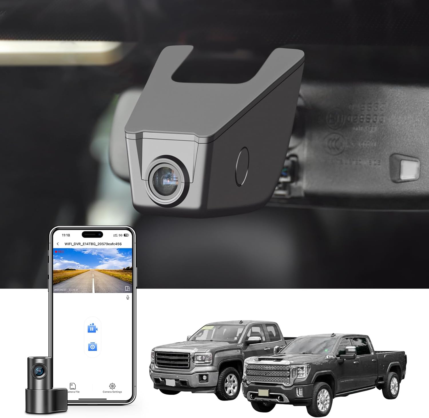 Front 4K & Rear 1080p Dash Cam for GMC Sierra 2014-2023