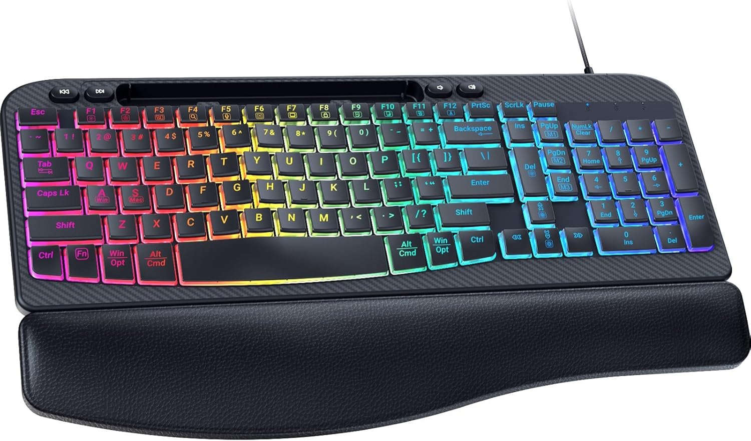 VEILZOR Backlit Ergonomic Keyboard - Comfortable Wave Keys