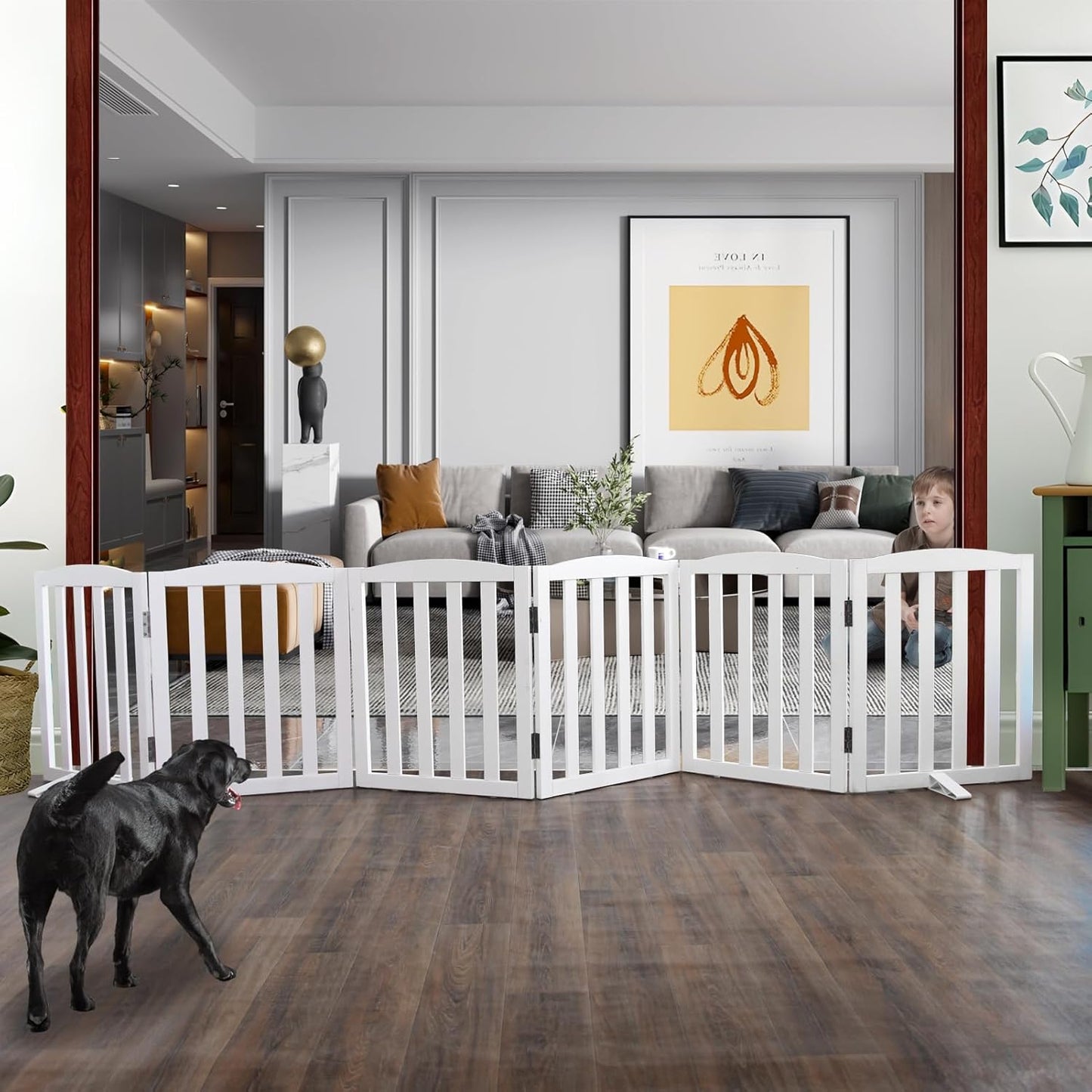 ZJSF Foldable Freestanding Indoor Dog Gate for Home Use