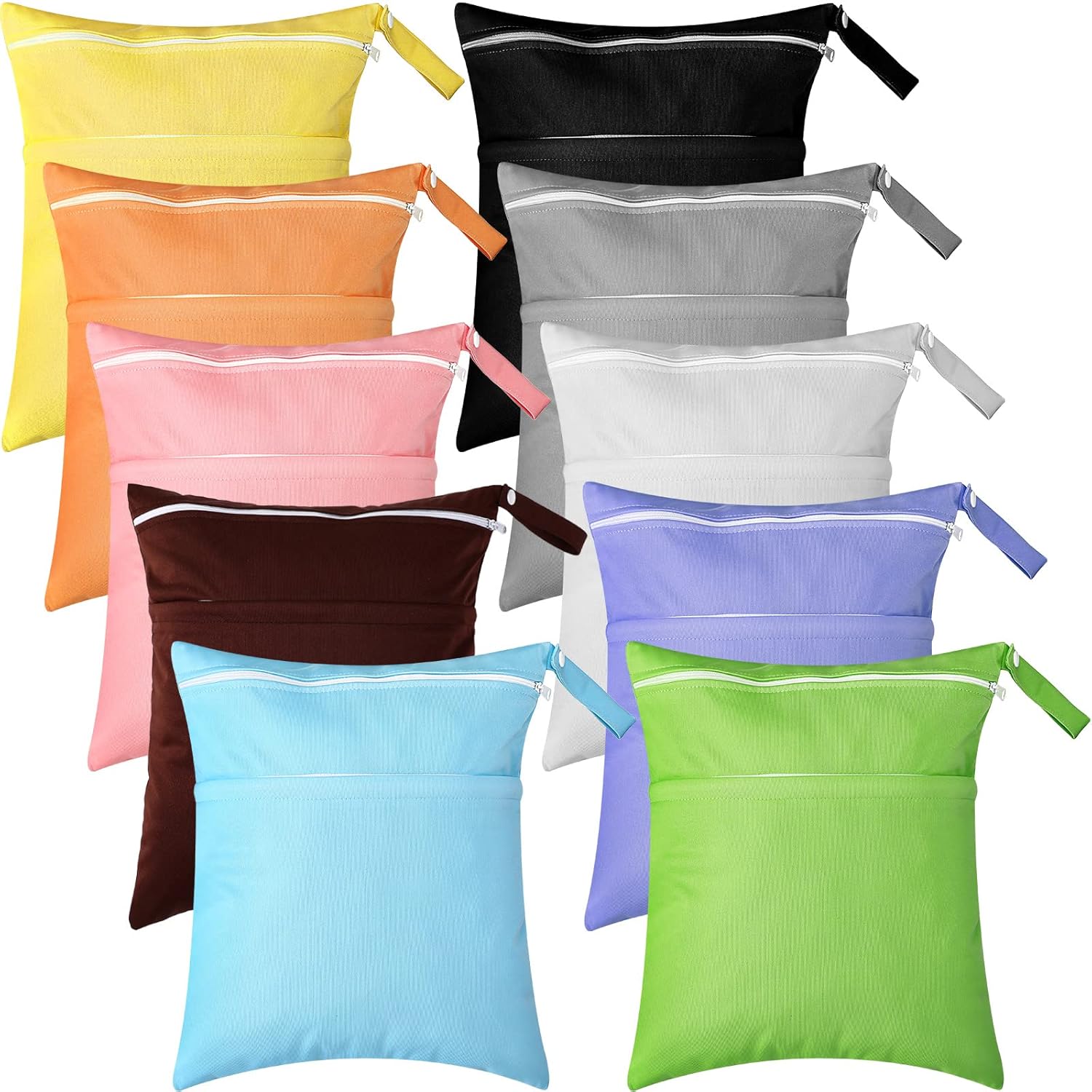 Woanger 10 Pack Wet Dry Bags for Baby Cloth Diapers and More