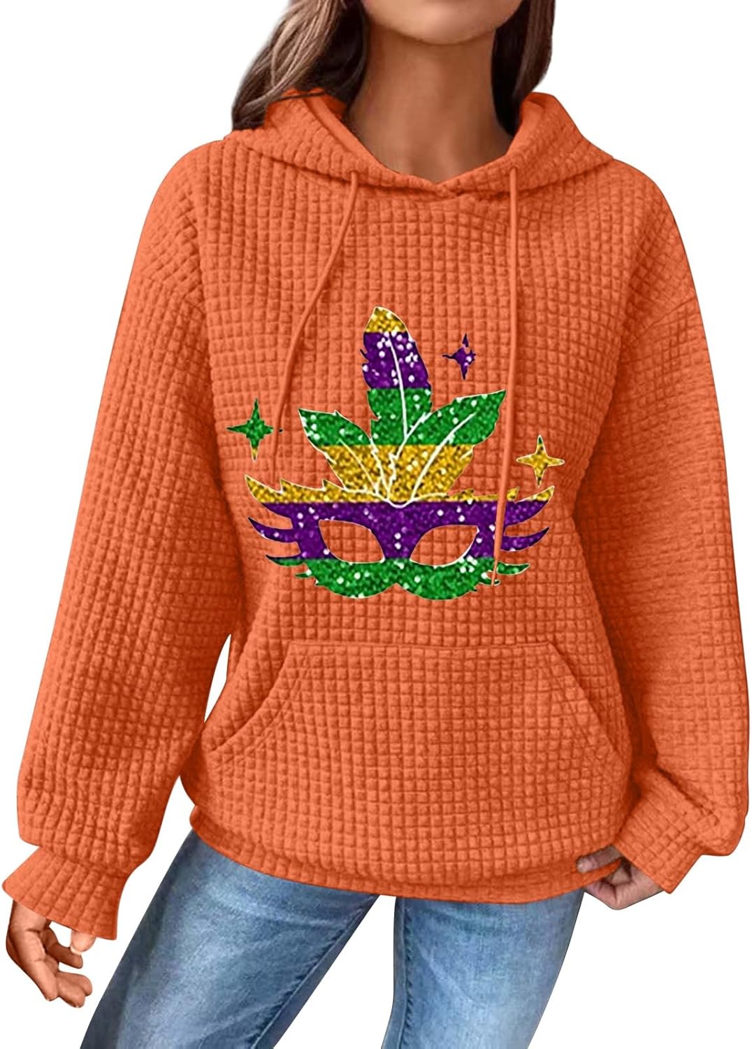 Sequin Sparkly Mardi Gras Waffle Top