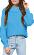 Girls Mock Neck Pullover Sweater Knit Top - Warm Acrylic Jumper