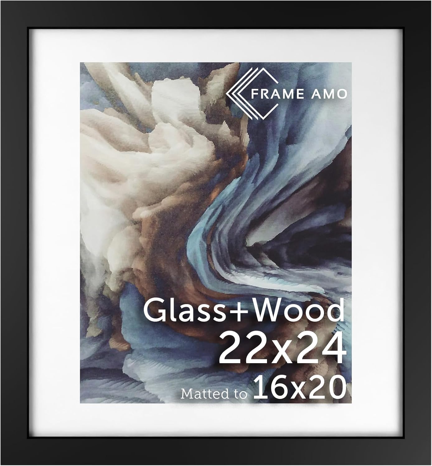 22x24 Black Solid Wood Poster Frame with White Mat for Images