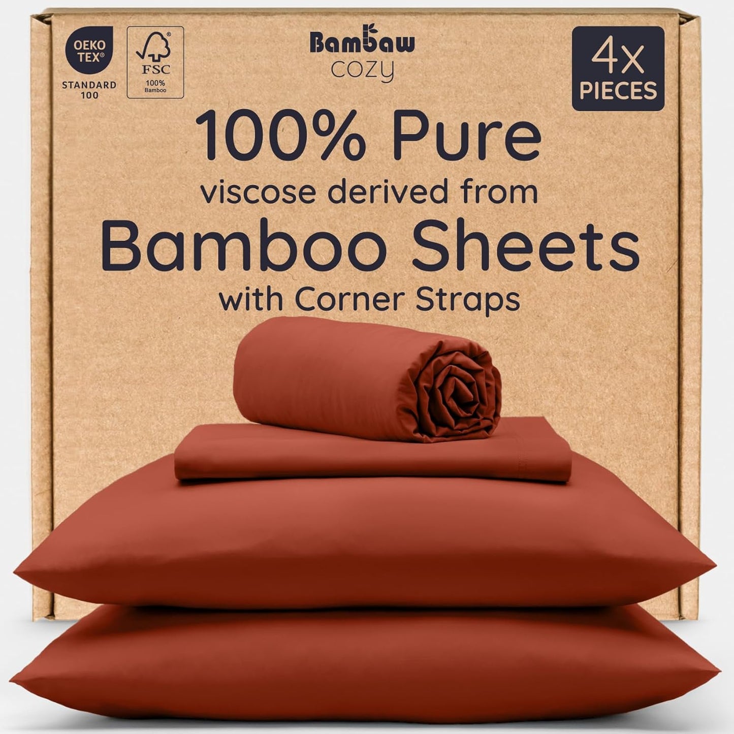 100% Viscose Derived from Bamboo King Size Sheets Set for Comfort