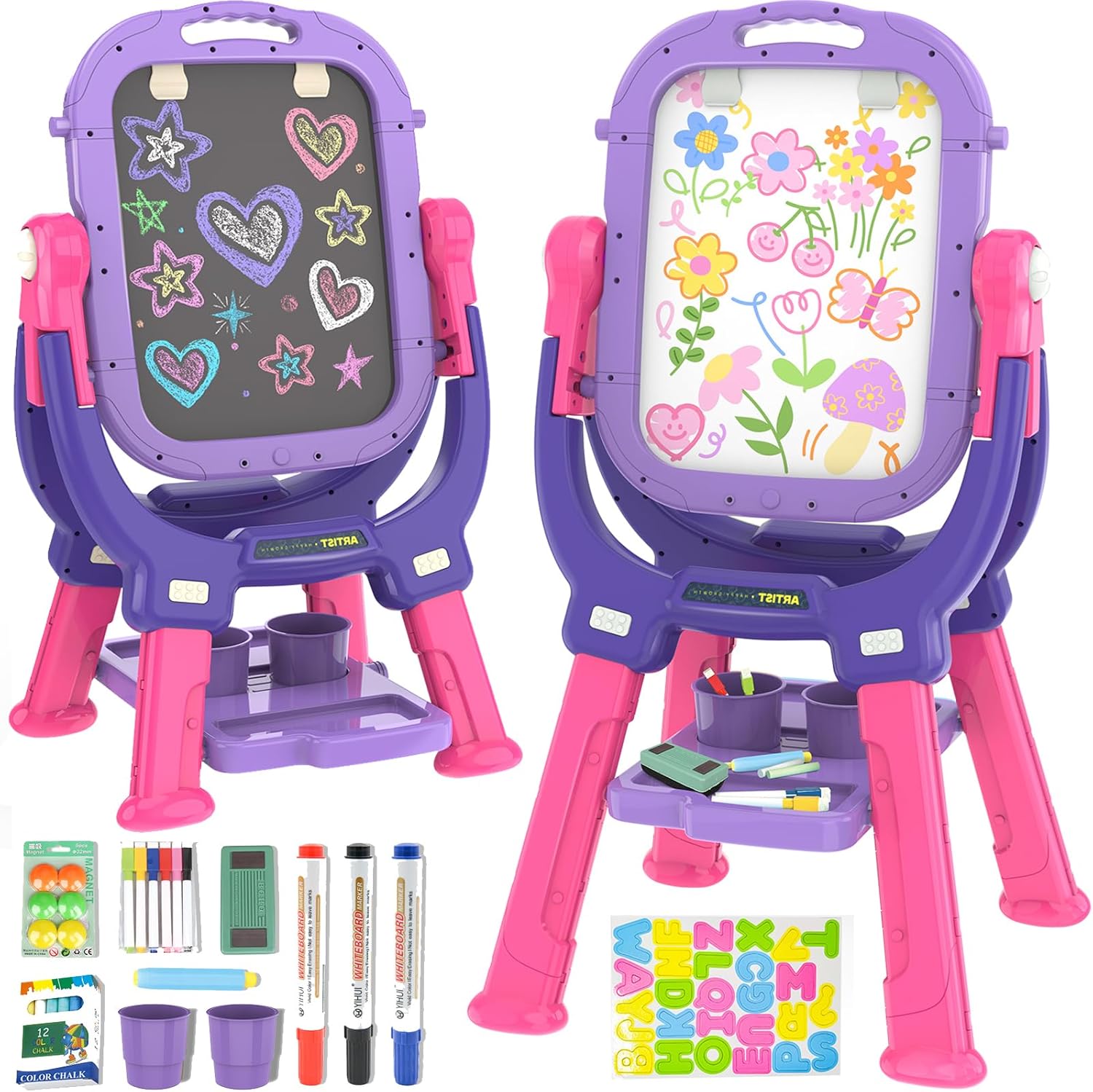 Adjustable Toddler Art Easel with Double Sided Magnetic Boards