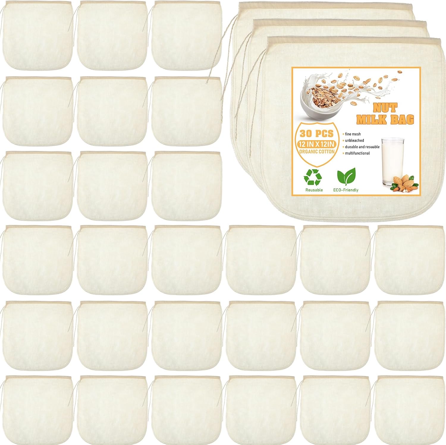 Reusable Bulk Nut Milk Bags - Fine Mesh Strainer
