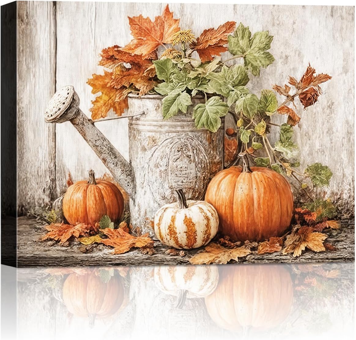 Autumn Pumpkin and Watering Can Canvas Wall Art for Fall Decor