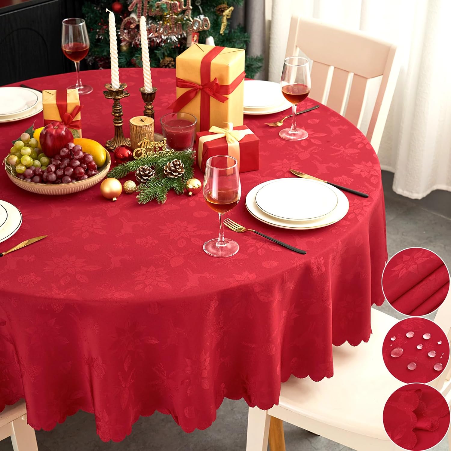 Round Tablecloth 70 Inch Red Waterproof Table Cover for Parties