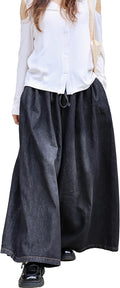 Extra Wide Leg Denim Pants for Women Long Jeans with Elastic Waist Two