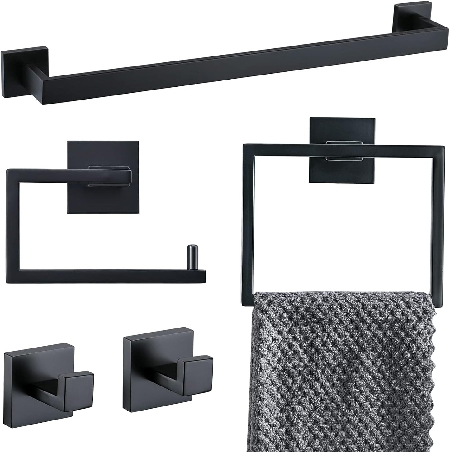 YACVCL 5-Piece Black Bathroom Accessory Set for Modern Spaces