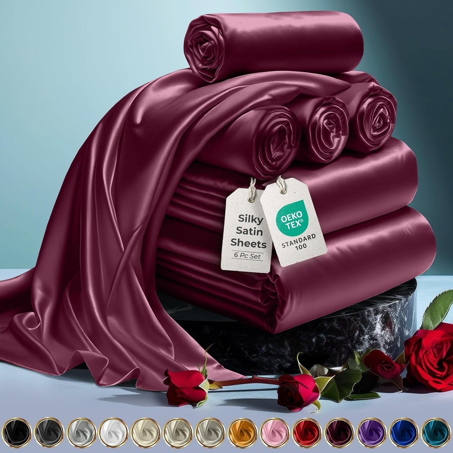 DECOLURE Satin Bed Sheets - Luxurious Silky Queen Bedding Set