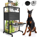 Elevated Dog Bowls Adjustable Raised Dog Stand - Built-In Storage