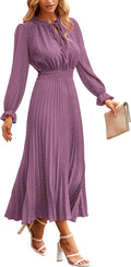 PRETTYGARDEN Women's Midi Swiss Dot Pleated A Line Dress - Flowy
