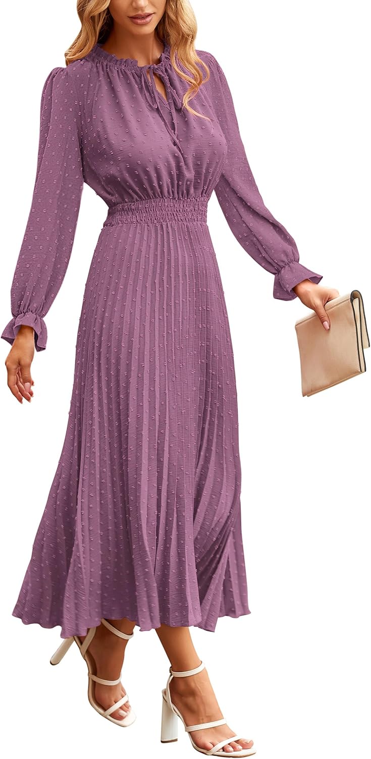 PRETTYGARDEN Women's Midi Dress: Chic Long Sleeve V Neck Style