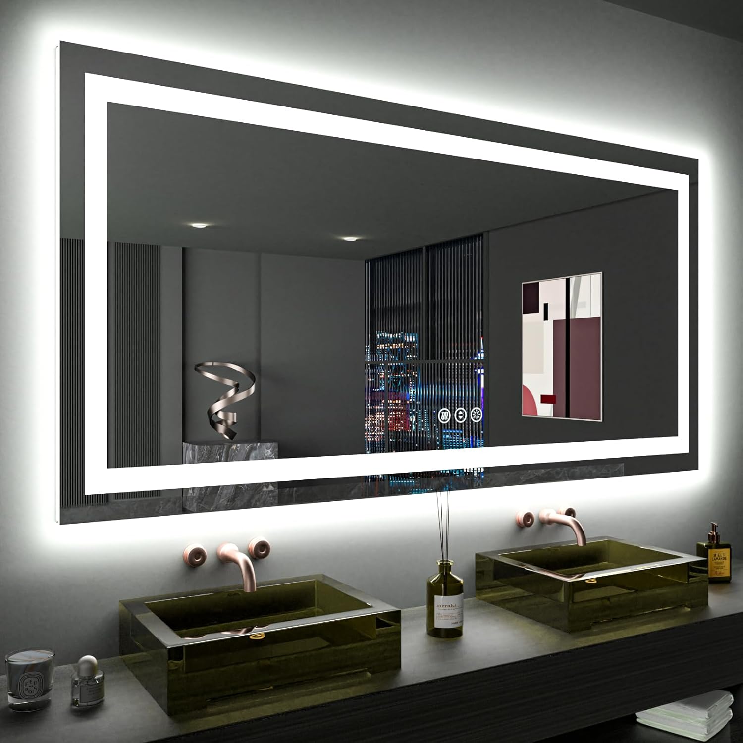 LOAAO 60X36 LED Bathroom Mirror with Lights and Anti-Fog