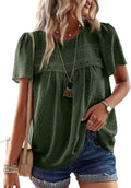Womens Summer Crewneck Short Sleeve Chiffon Blouse (Style B9B6)
