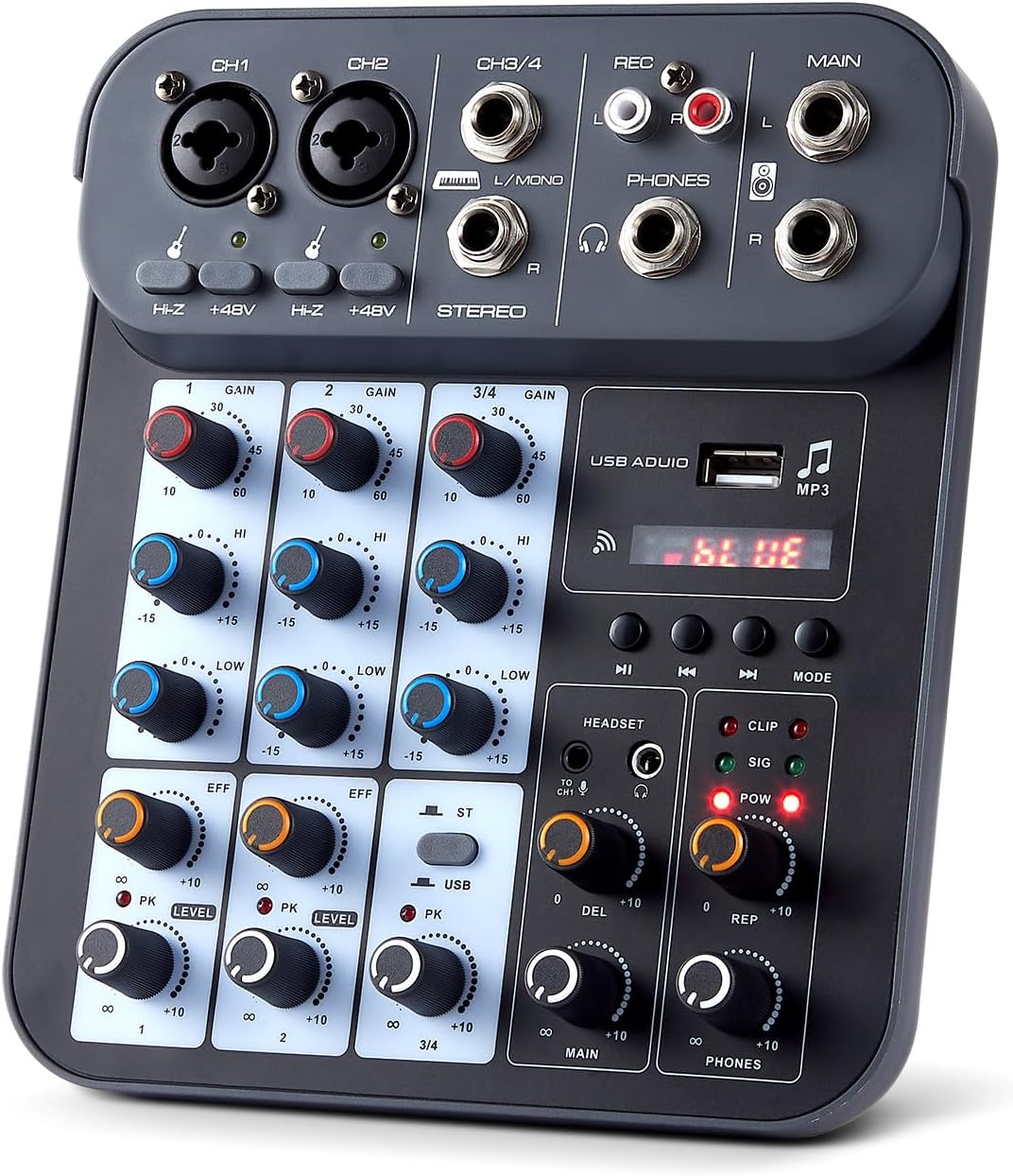 4 Channel DJ Audio Mixer with Bluetooth and USB Connectivity