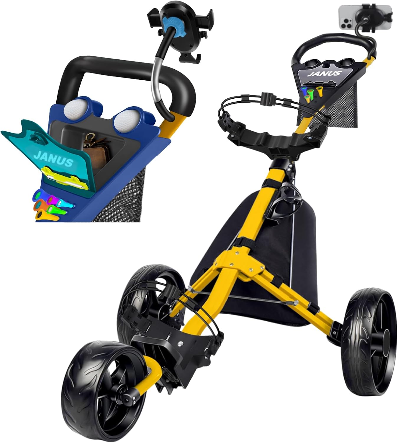 JANUS Foldable Golf Push Cart with Phone Holder