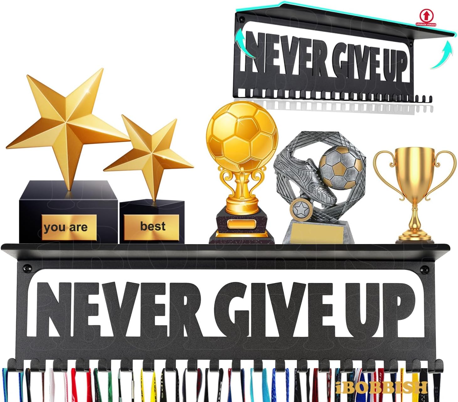 Metal Medal Hanger Display with 20 Hooks for Trophies and Awards