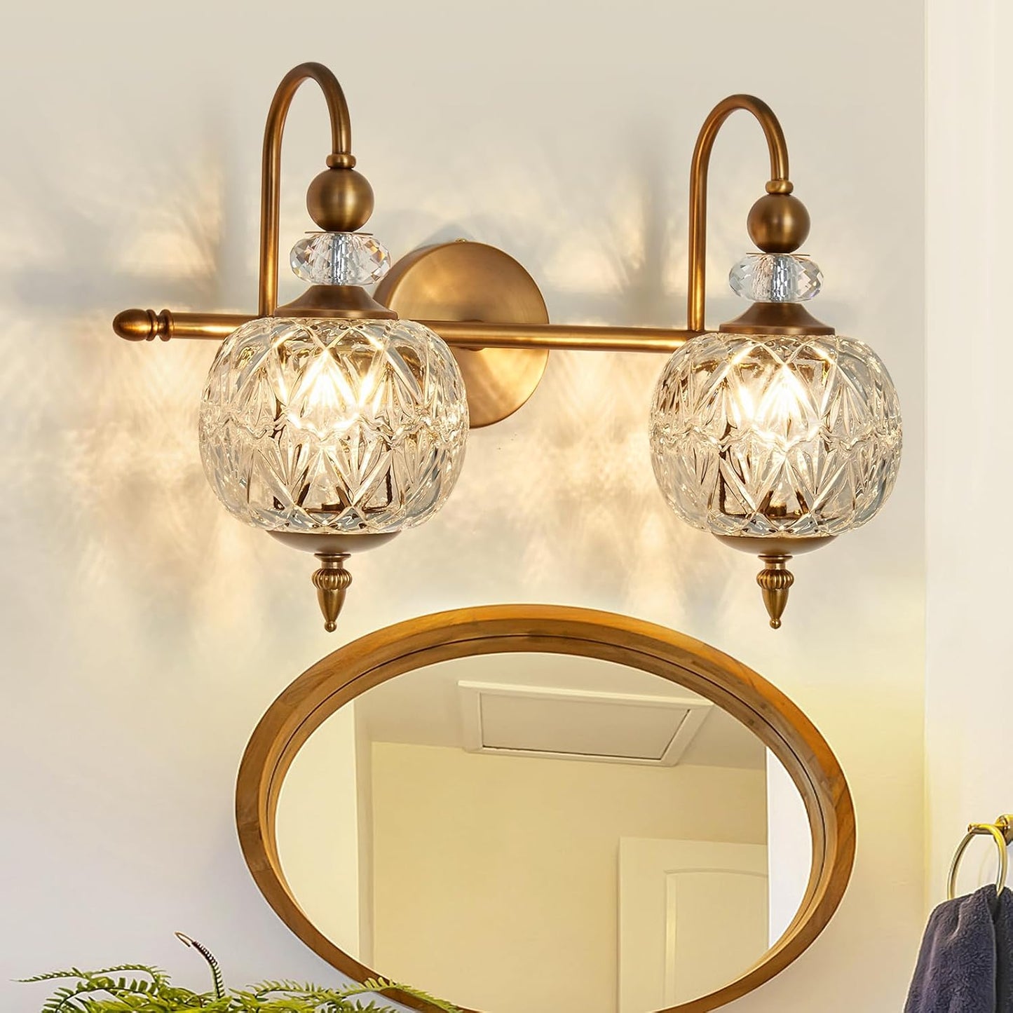 Vintage Bathroom Light Fixtures Gold Vanity Light with Glass Globe