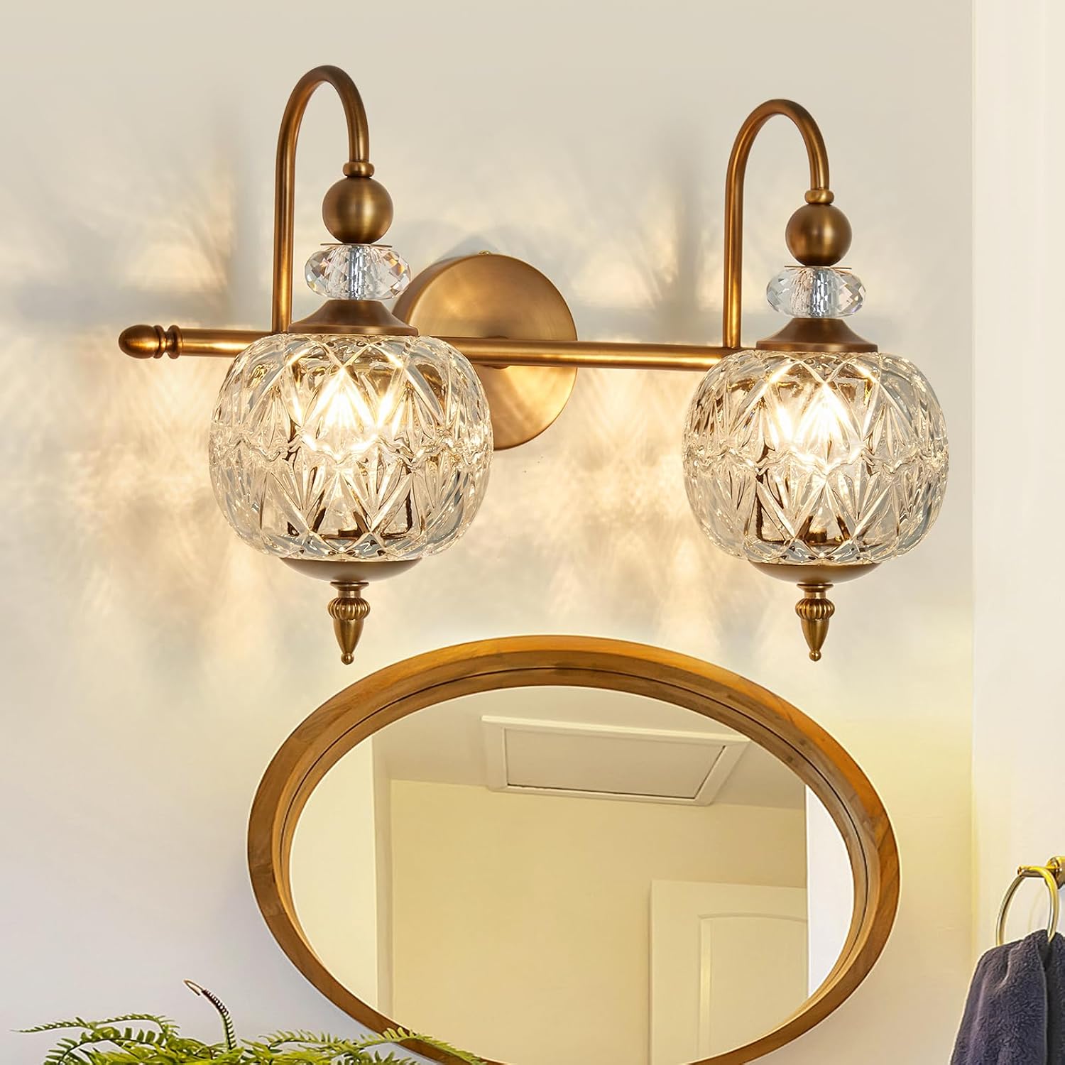 Vintage Bathroom Light Fixtures Gold Vanity Light with Glass Globe