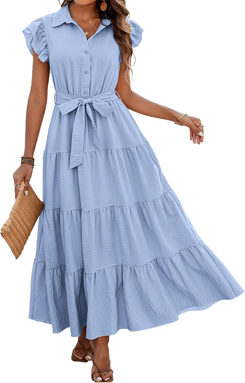 Dowerme Women's Summer Casual Dresses with Pockets and Ruffles
