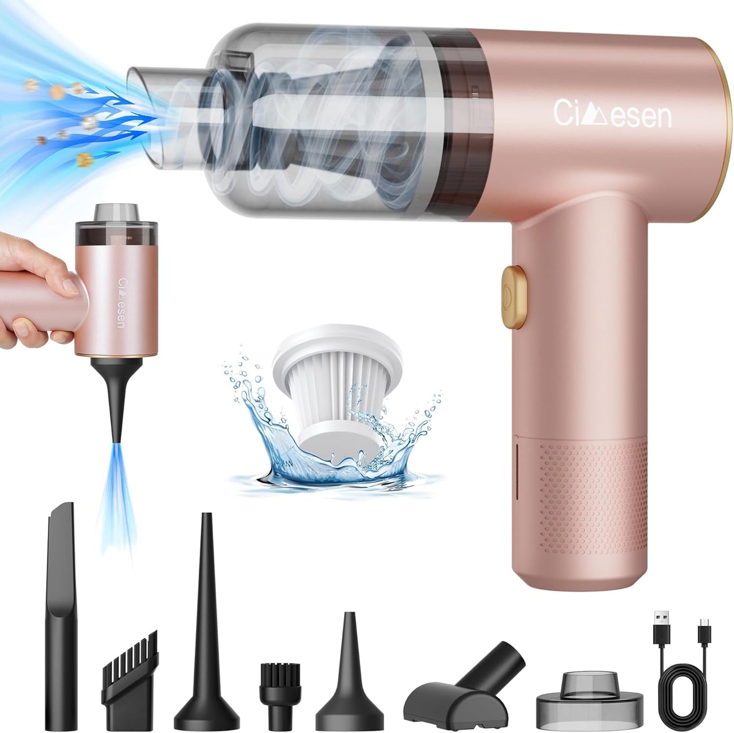 Powerful 4-in-1 Pink Car Vacuum - Clean Anywhere with Ease!