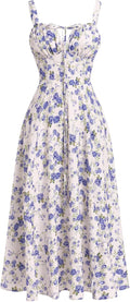 Women Floral Corset Dress Midi Sundress - Boho Spaghetti Strap Fit