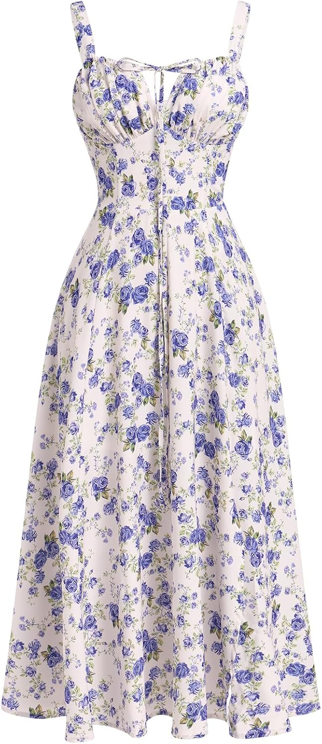 Floral Corset Dress for Women - Boho Midi Sundress Style