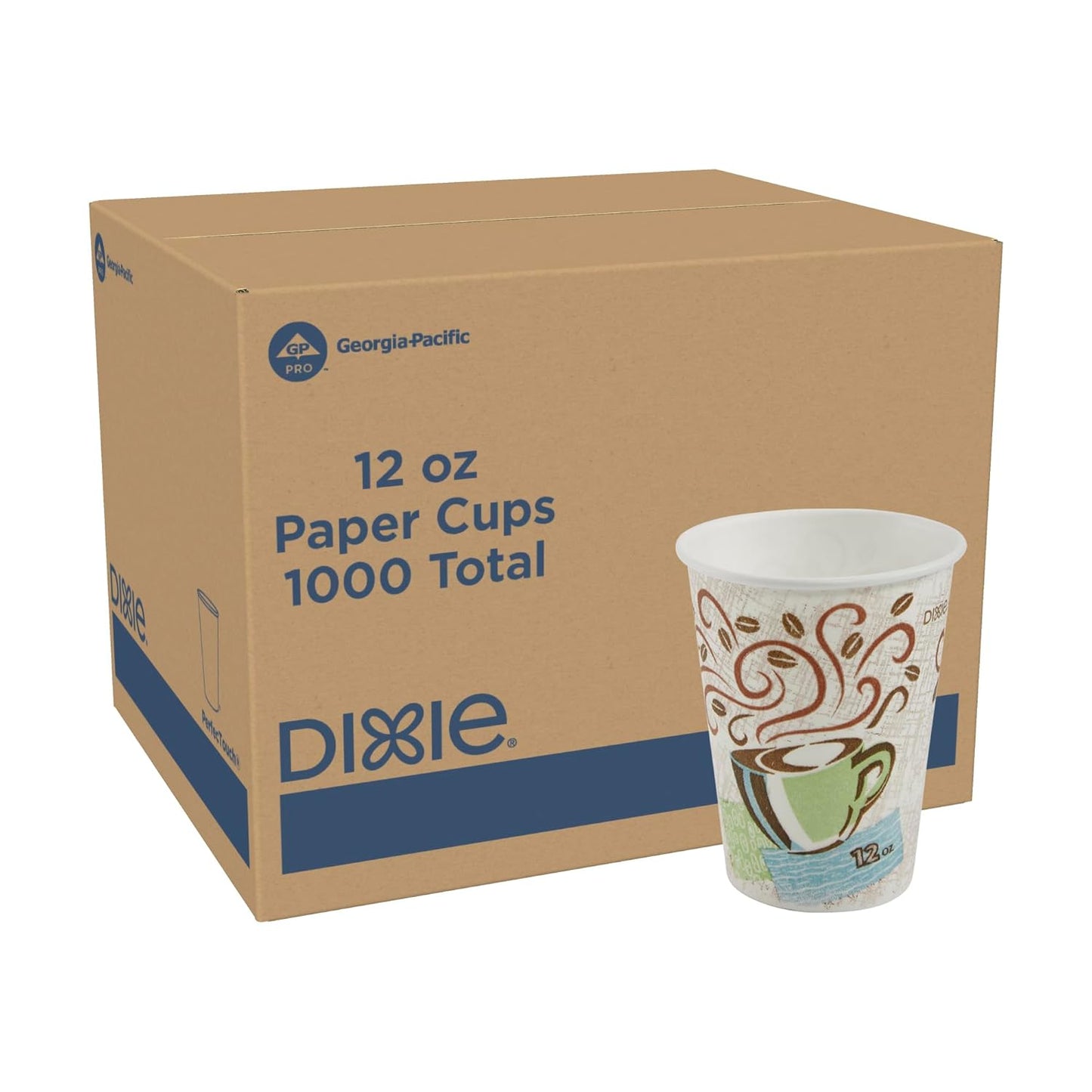 Dixie PerfecTouch 12 oz Paper Coffee Cups for Hot or Cold Drinks