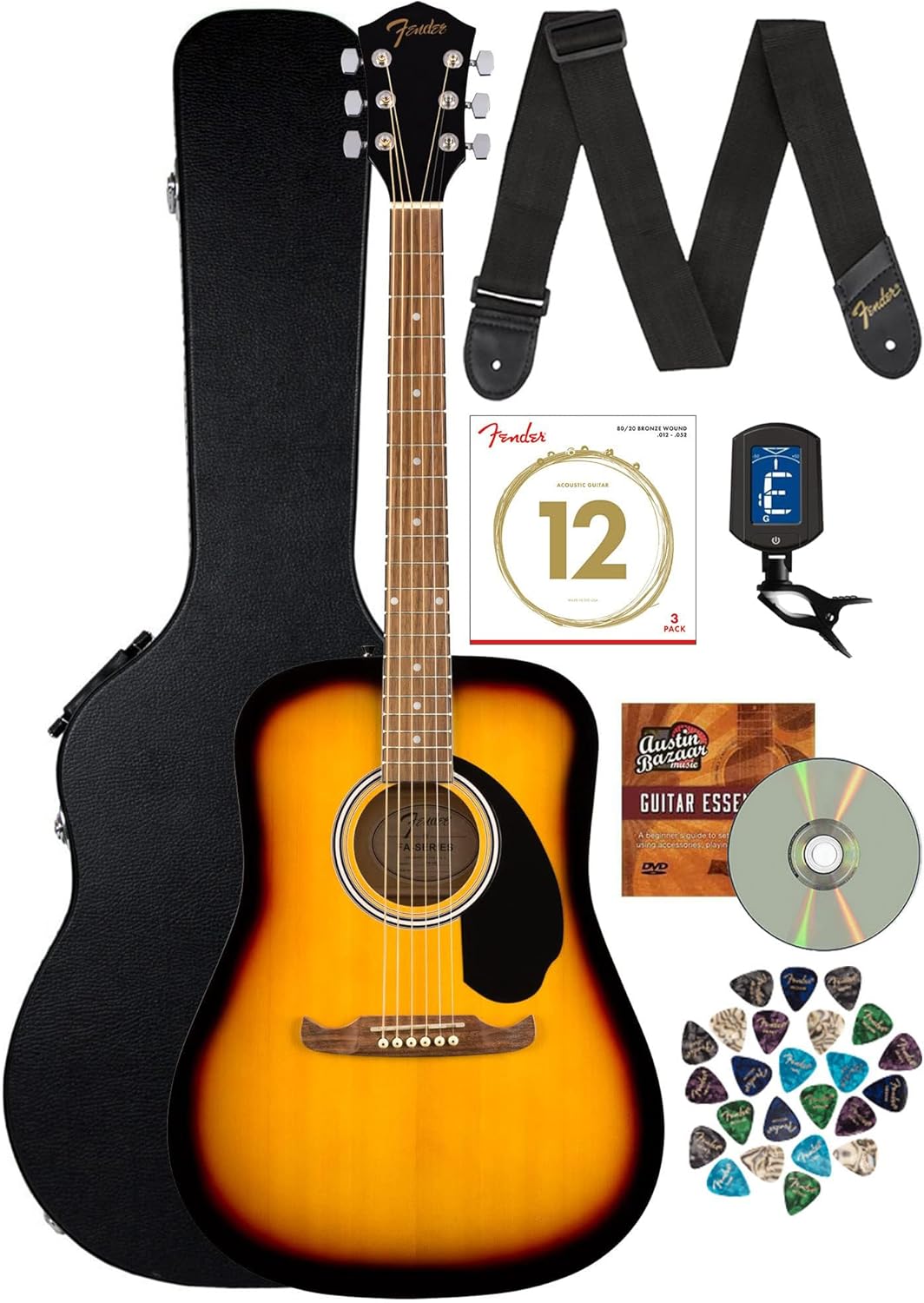 Fender FA-125 Dreadnought Acoustic Guitar Bundle with Hard Case