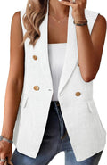 Happy Sailed Womens Sleeveless Vest Top Double Breasted Tweed Blazer