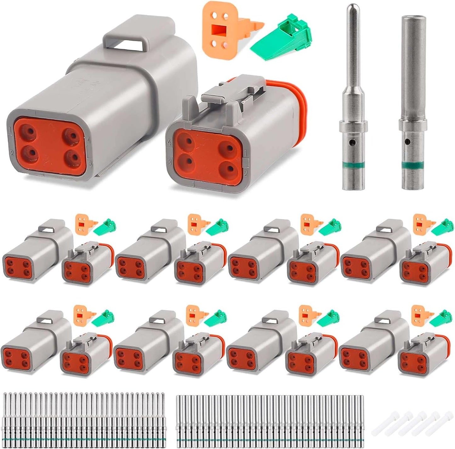 Deutsch DT 4 Pin Connector Kit - 8 Sets Gray Waterproof Connectors