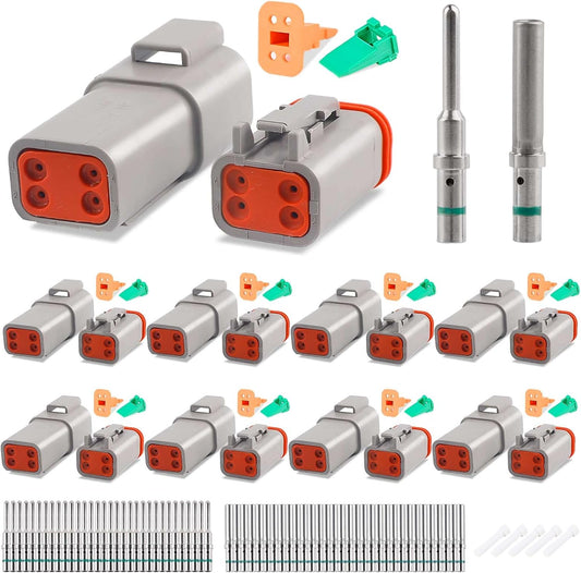 Deutsch DT 4 Pin Connector Kit - 8 Sets Gray Waterproof Connectors