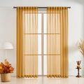 Fall Gold Linen Look Pinch Pleated Sheer Curtains 102 in - Warm Light