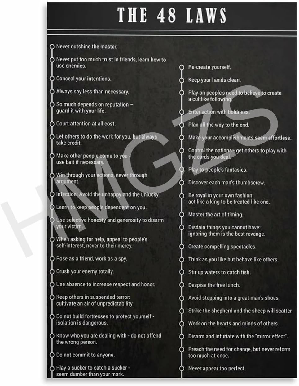 Inspiring 48 Laws of Power Canvas Poster