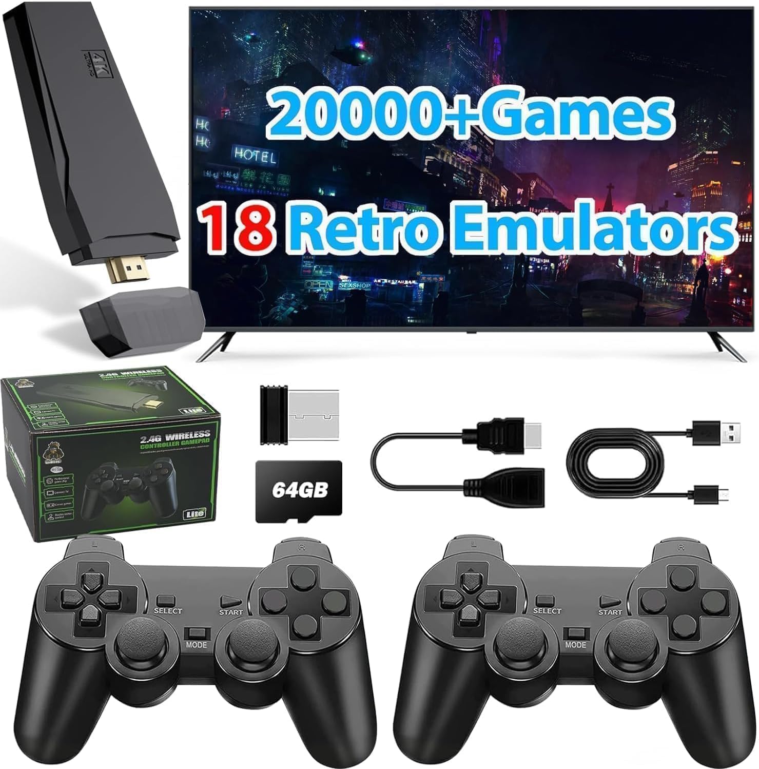 PGYFDAL Retro Game Console Stick with 20000+ Games and 4K HDMI