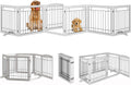 144 in Folding Pet Gate with Walk-Through Door - White Wooden Style