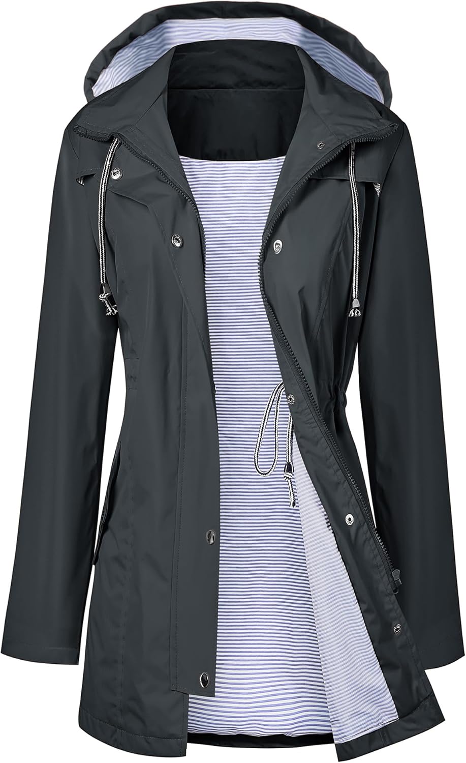 LOMON Raincoat Women Waterproof Long Hooded Trench Coats