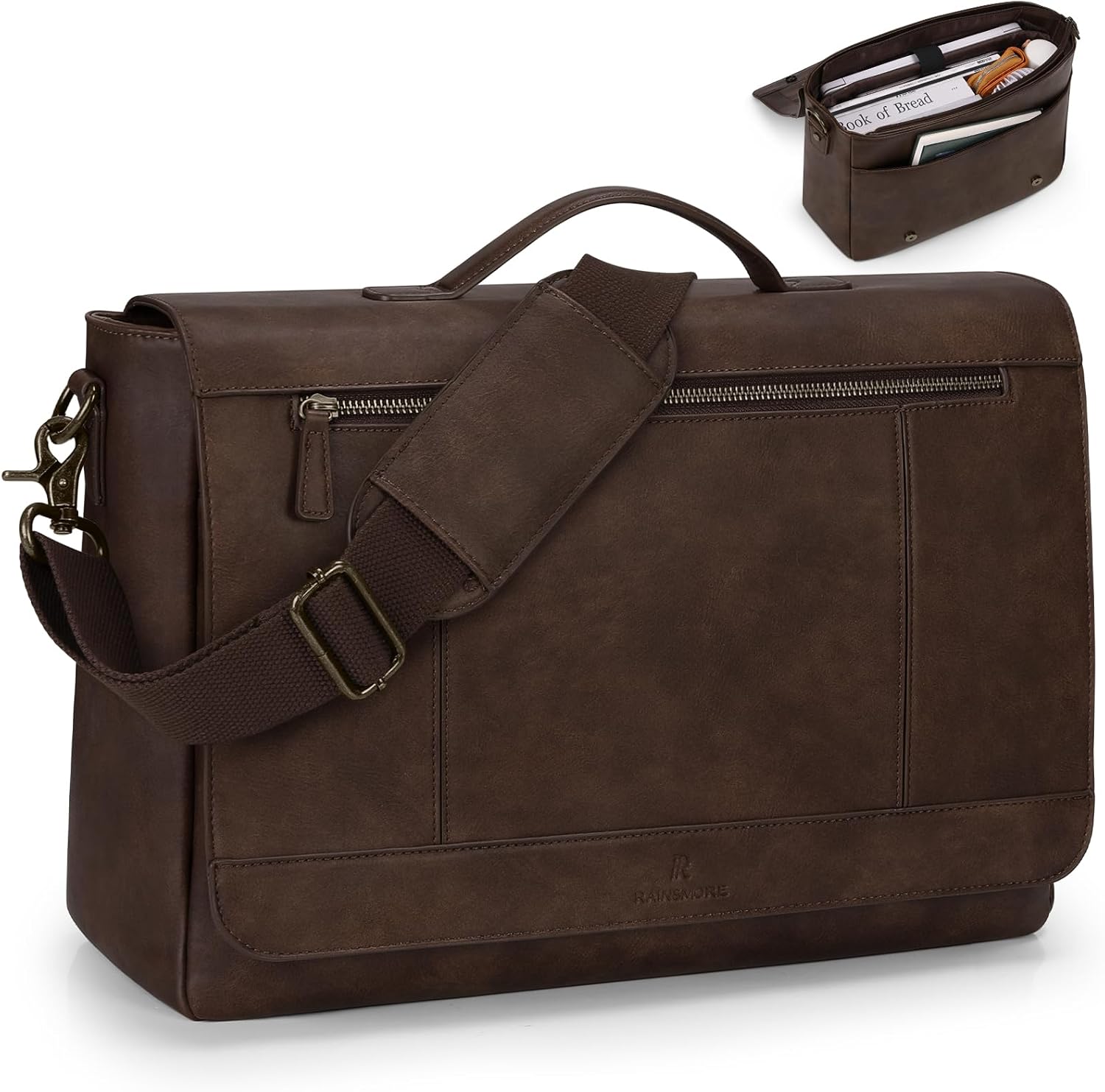 RAINSMORE Leather Messenger Bag for Men - Vintage Briefcase