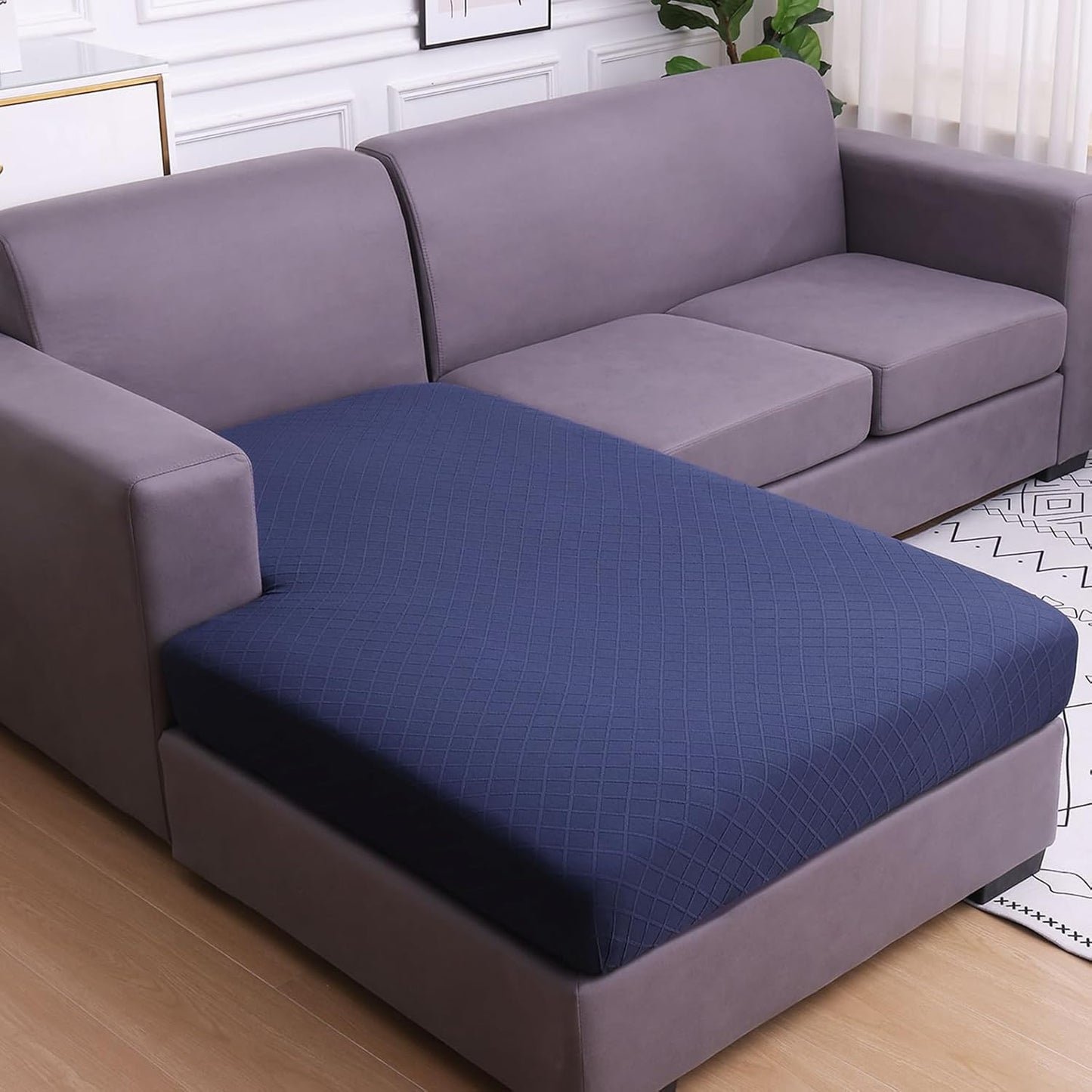 Hyha Jacquard Couch Cushion Covers for Sectional Sofa in Navy