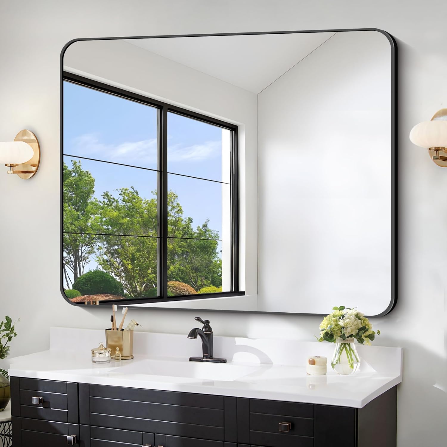 FORBATH Black Bathroom Mirror 40 x 48 Inch - Elegant Design