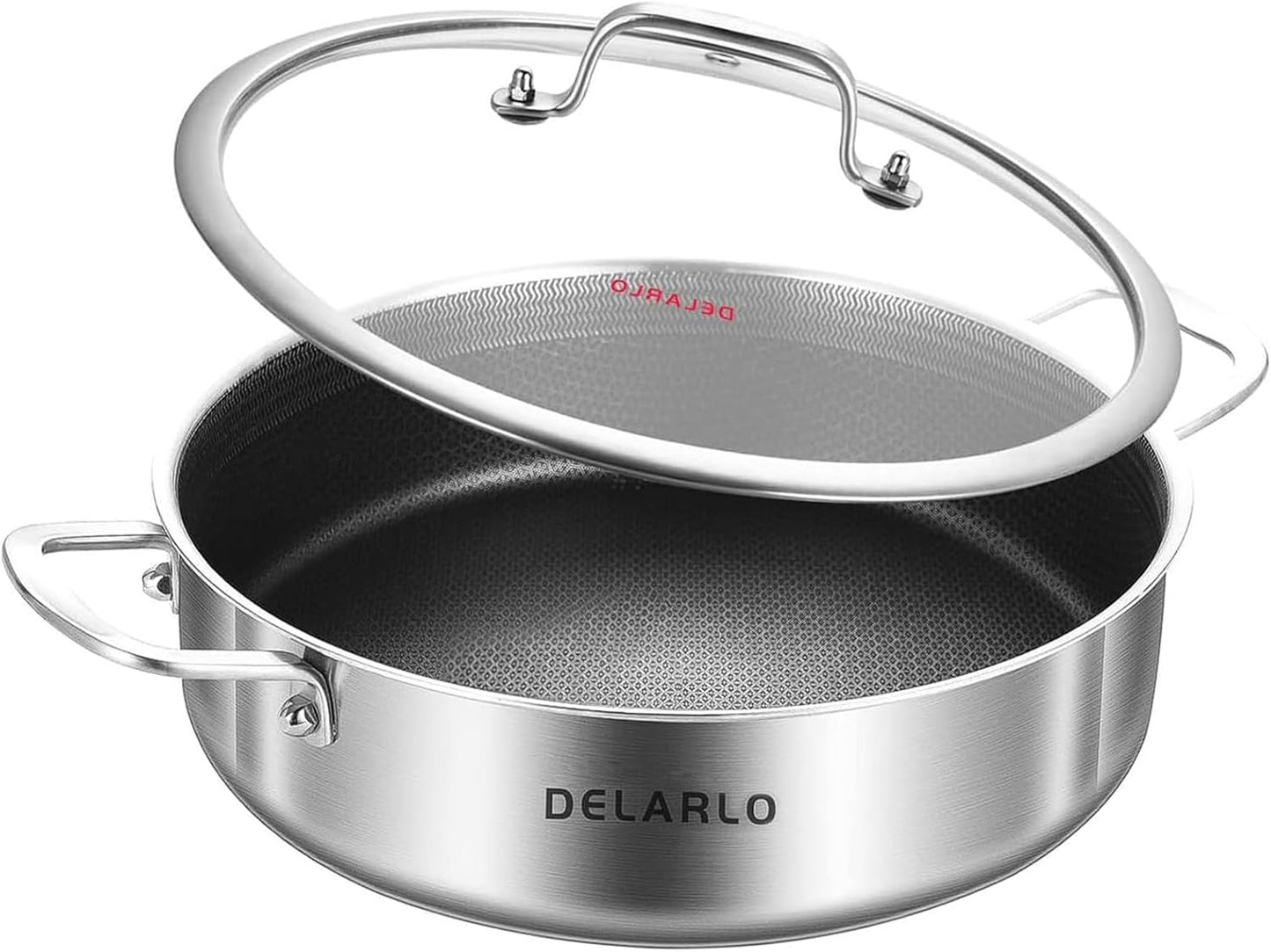 DELARLO Tri-Ply Stainless Steel 7QT Saute Pan for Chefs