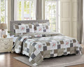 Brilliant Sunshine Rose and Grey Toile Patchwork Quilt Set - King