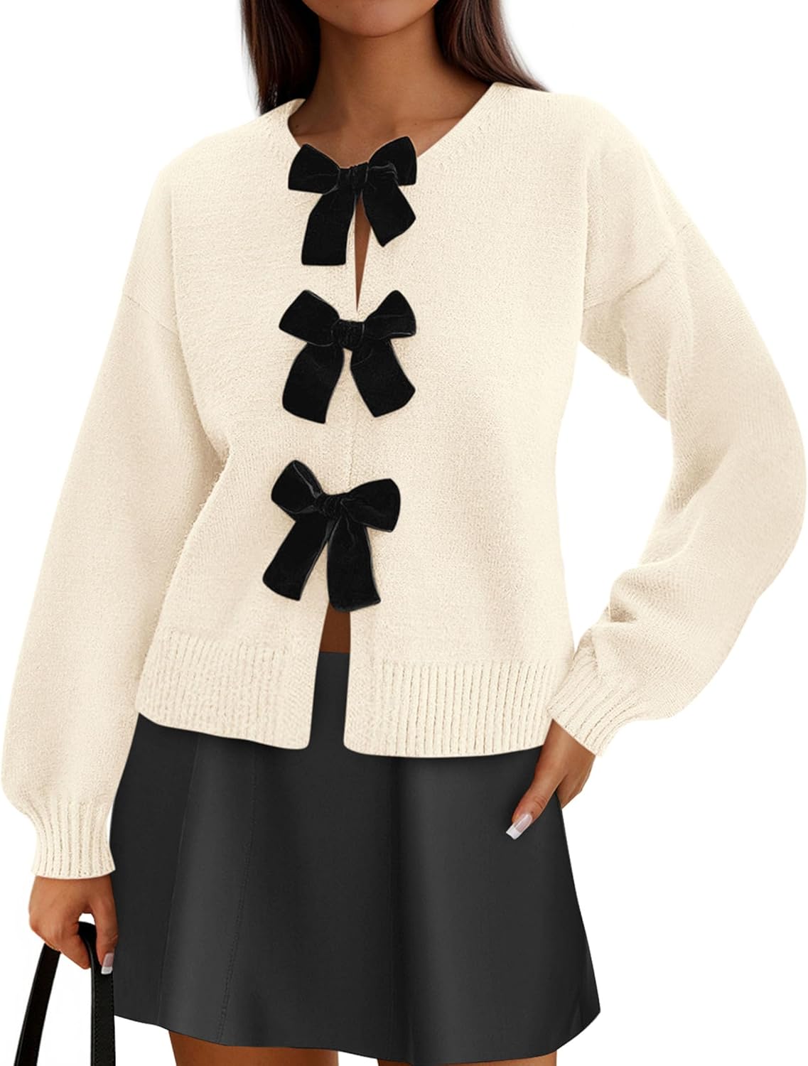 PRETTYGARDEN Cardigan Sweaters for Women with Bow Tie Front