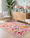 Boho Washable Area Rug 4x6 Floral Low Pile Non-Slip Carpet - Soft