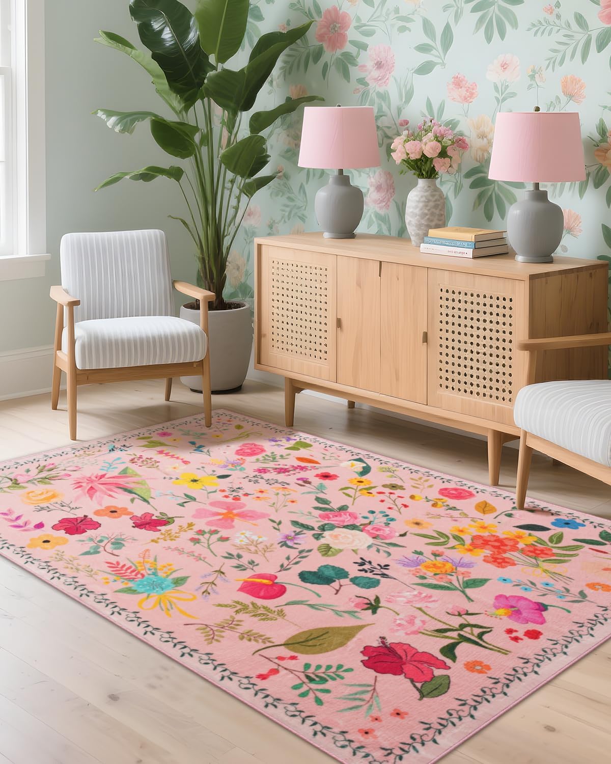 Boho Washable Area Rug 4x6 for Living Room and Bedroom