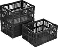 34L Black Collapsible Storage Crates Pack of 3 - Durable Foldable